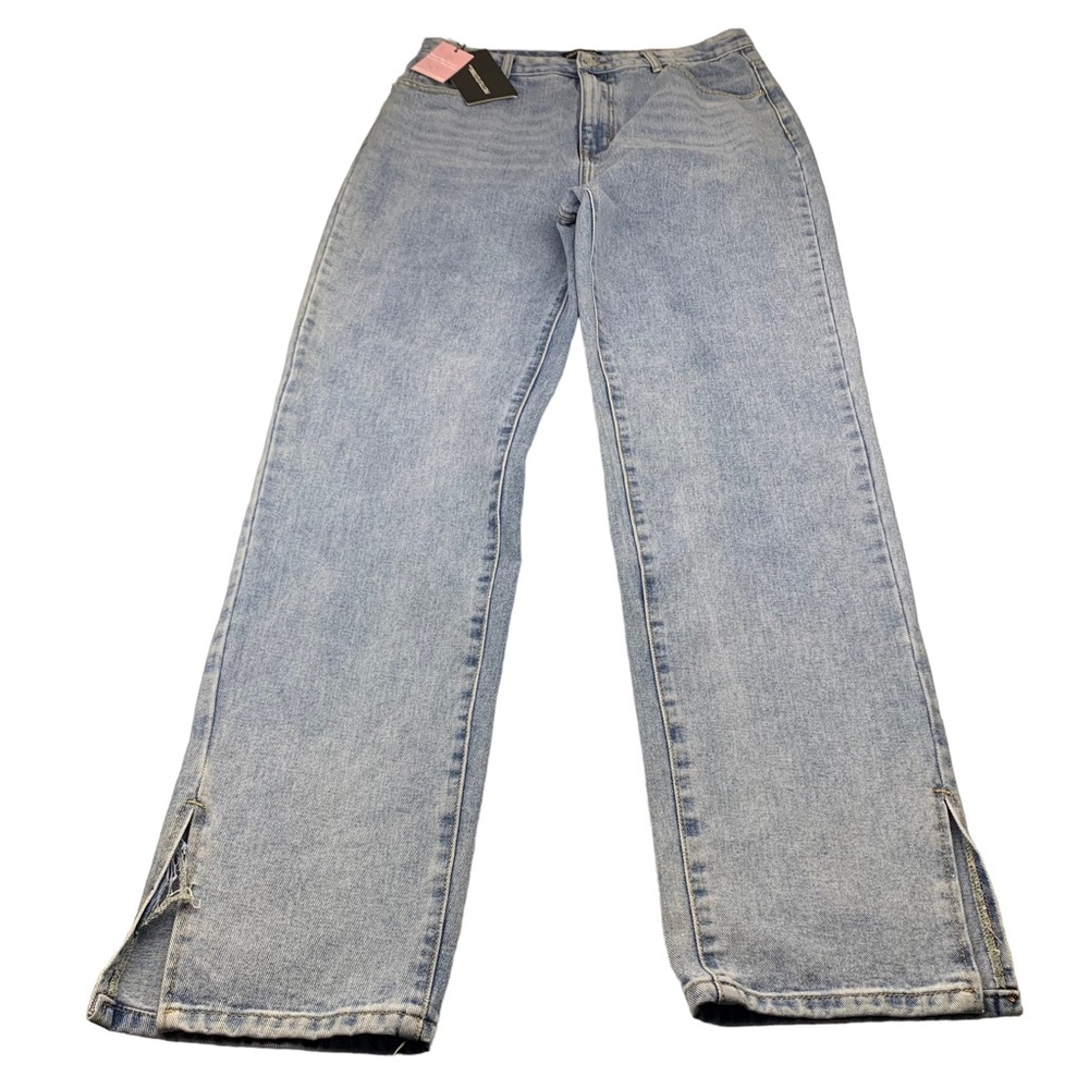 NWT Pretty Little Thing Light Wash Split Hem Bootcut Denim Jeans Size UK 14